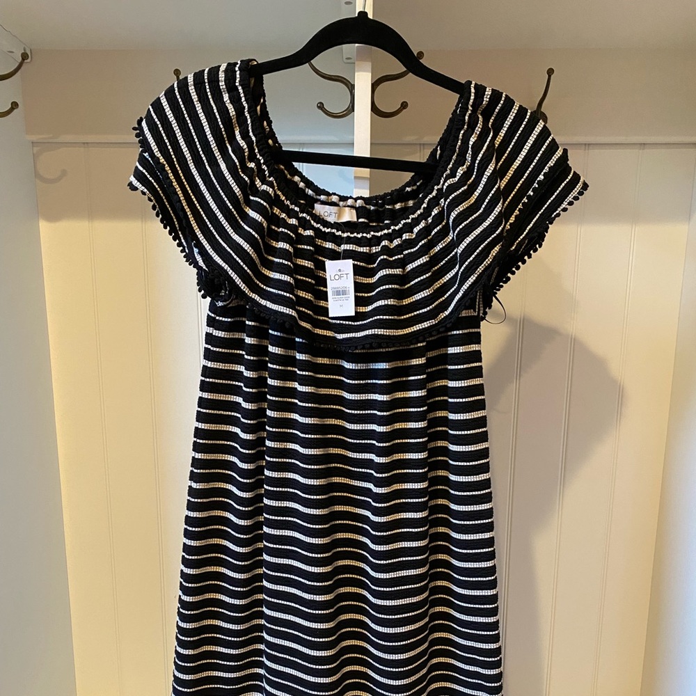 New with tag LOFT black and white striped dress